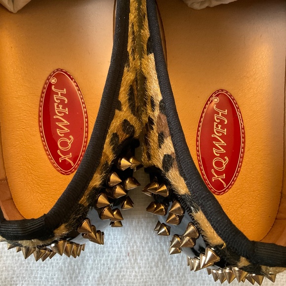 XQWFH Men's Leopard Print Slip On Dress Shoes Loafers Spiked Size 10.5 Unique! - Picture 9 of 14
